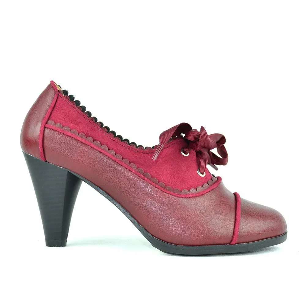 Chase & Chloe Women's Classic Lace Up Kitten Mid-Heel Round Toe Oxfords - Picture 1 of 3